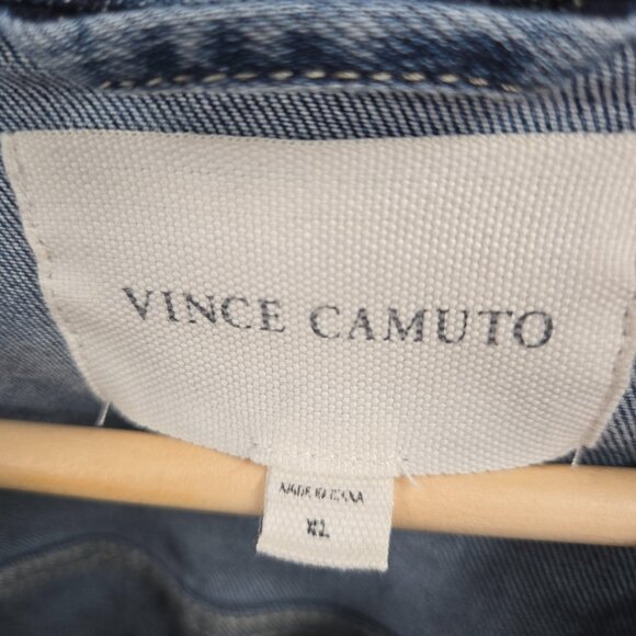 Vince Camuto Blue Denim Medium Wash Button Front Shorter Fit Trucker Jacket XL - Picture 3 of 12